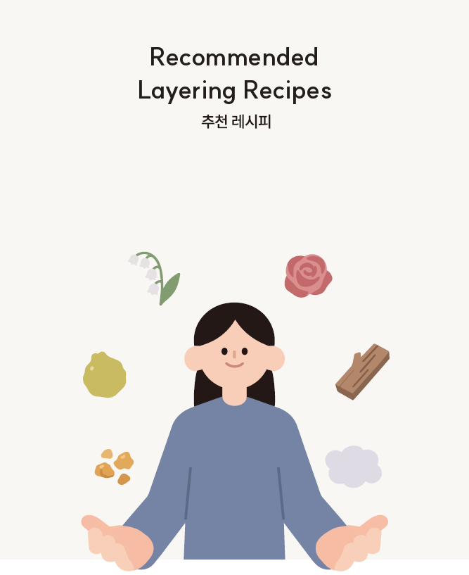 Recommended Layering Recipes 추천 레시피와 퍼지임 향료 일러스트